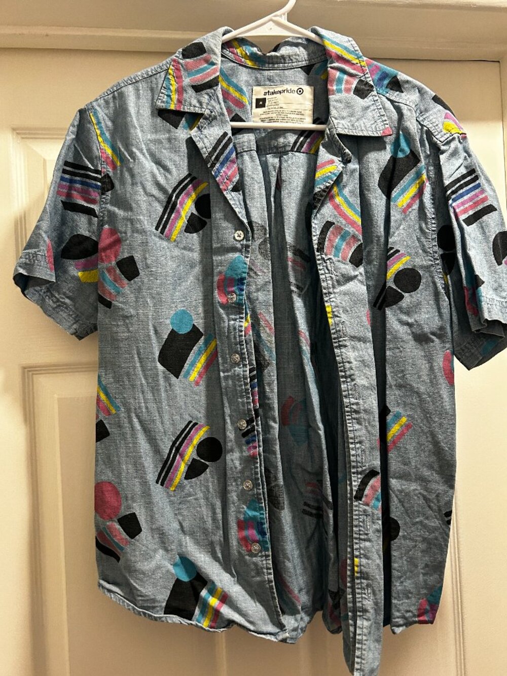 Denim 90s Print Short Sleeve Button Down